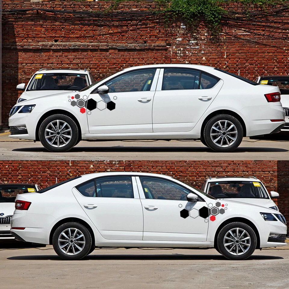 Car Stickers Side Body Honeycomb Pattern Vinyl Bumper Decor Decas Waterproof - Image 1 of 4