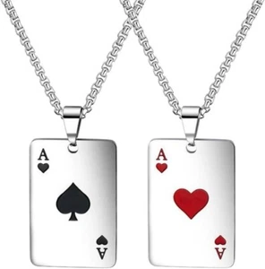 1 Pair Men Women Stainless Steel Poker Tag Pendant Necklace Ace of Spade Heart - Picture 1 of 5