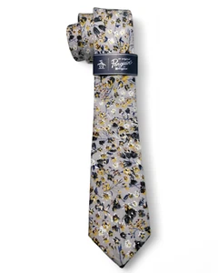 NWT ORIGINAL PENGUIN Men's Floral Motif Cotton Woven Skinny Tie Light Grey - Picture 1 of 8
