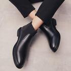 Mens Pointy Toe Ankle Chelsea Boot Slip On Leather Casual Dress Business Shoes 