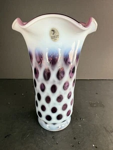 Fenton Plum Opalescent Glass Coin Dot Ruffle Vase - 8" - Picture 1 of 8