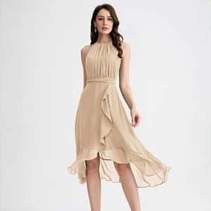 Sz 18 Women's Bridesmaid Dress A-line Scoop Asymmetrical Chiffon Cocktail Dress - Picture 1 of 6