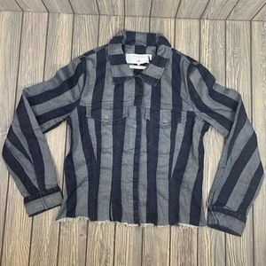 7 FOR ALL MANKIND MARQUES ALMEIDA Womens Blue Denim Striped Snap Front Shirt M - Picture 1 of 13