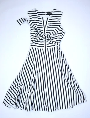 Tahari Arthur S Levine Womens Black White Striped Sleeveless A-Line Dress 14 - Image 1 of 4