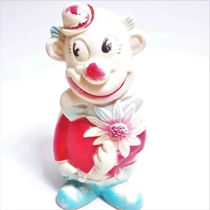 VINTAGE RUBBER TOY SQUEAK HAPPY CLOWN CIRCUS 1950s-60s SQUEEZE COLORFUL FLOWER - Picture 1 of 6