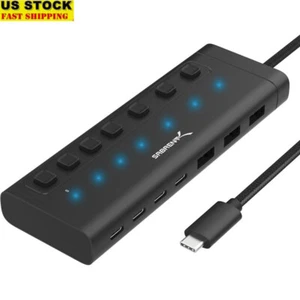 7-Port USB C Hub Powered Switches 48W Schnellladen Datenübertragung LED Anzeige - Bild 1 von 8