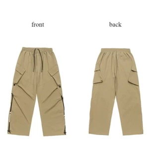 Pantalones cargo para hombre con correa de cordón pantalones finos de pierna ancha sueltos rectos hip hop - Imagen 1 de 16