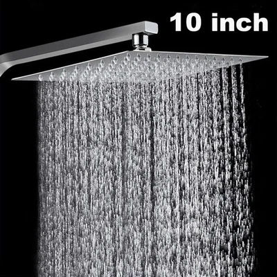 10 inch Square Shower Head Chrome Stainless Steel Bath Rainfall Overhead UK