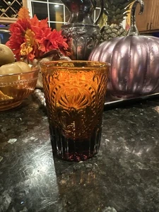 Anthropologie Amber Fleur De Lis Glass Tumbler 4.5" - Picture 1 of 8