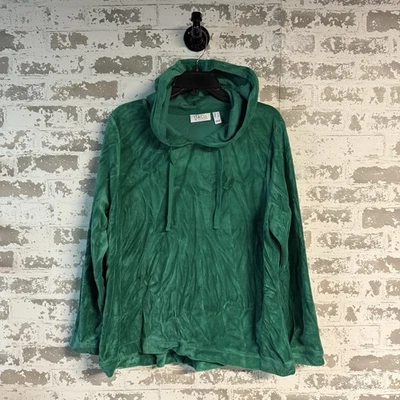 NUEVO - Denim & Co - Pullover con capucha de terciopelo activo - Verde vibrante - Grande Foto 1 de 4
