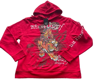 Sudadera con Capucha Gráfica Ed Hardy Hombres Grande Crawling Tiger Los Angeles Roja Nueva con Etiquetas Foto 1 de 4