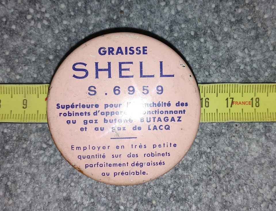 Rare Ancien bidon boite Graisse SHELL S.6959 Robinet De Gaz Butane BUTAGAZ LACQ - Photo 1/4