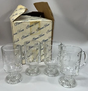 4 Princess House Heritage Irish Mug Set Clear Floral Etch Footed Coffee Cup Lot - Picture 1 of 9