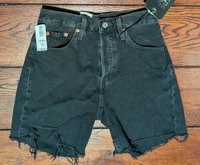 Aritzia Levis 501 Black Mid Thigh Raw Hem 5.5" Denim Shorts Size 24 (13") - NWT - Image 1 of 4