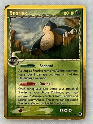 Pokémon TCG Snorlax Delta Species 10/101 EX Dragon Frontiers 2006 Holo Mint - Image 1 of 4