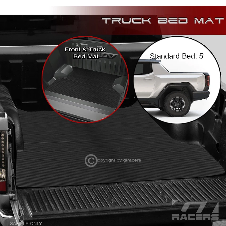 For 2022-2024 Hummer EV Pickup 5' Rubber Front+Rear Truck Bed Floor Mat Liner v2 - Image 1 of 4