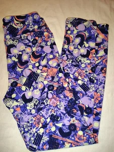 LuLaRoe Leggings One Size NWOT Purple Shapes with Flowers NEW OS - Picture 1 of 3