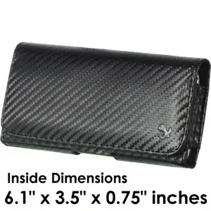 For iPhone 12 / 12 Pro (6.1") Black Carbon Fiber Horizontal Pouch Holster Case - Picture 1 of 3