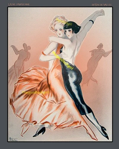 Impresión artística vintage de 1924 La Vie Parisienne Valee 5x7 THEY DANCE Foto 1 de 1