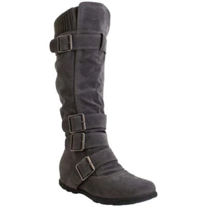 Cambridge Women's Knee High Boots Strappy Buckles Combat - Picture 1 of 9