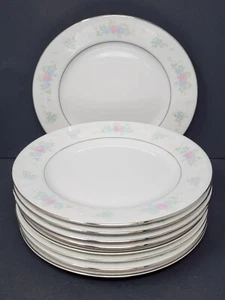 Set Of 9 Prestige China Garden Guo Guang 7" Salad Plates Pastel Florals Silver - Picture 1 of 6