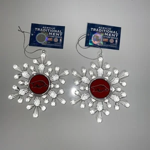 Arkansas Razorback 5” Set Of 2Double Sided Acrylic Snowflake Christmas Ornament - Picture 1 of 1