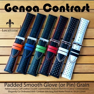 LIQUIDACIÓN GENOA Contraste Italiano Acolchado Suave Guante Pin Cuero Correas de Reloj - Imagen 1 de 20