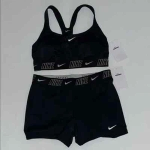 M Nike Swim 2 piece Black White Swoosh logo tape band womens NWT $118 - Picture 1 of 9
