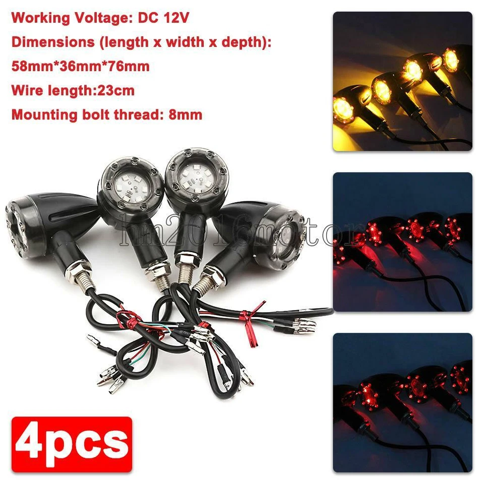 4x 2.2" plástico mini LED freno de bala luces de señal de giro para Bobber Café Foto 1 de 4