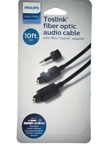 Philips Toslink Fiber Optic Audio Cable w/ Mini Toslink Adapter 10 Feet - Picture 1 of 2