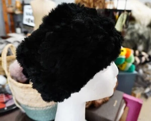 Beautiful In Black - A Super Soft & Warm Rabbit Fur Head Warmer Scarf - - Bild 1 von 4