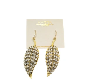 Amrita Singh Gold Plated Leaf Rhinestone Hook Earrings NWT - Picture 1 of 4
