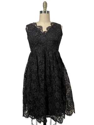 Винтажный 1950-х 1960-х годов платье без рукавов черный кружевной деталь тюль XS / S вечеринки VLV вырезка - Изображение 1 из 4