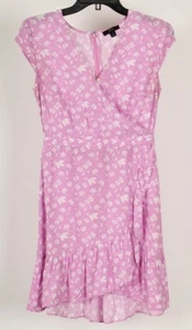 J. Crew Women’s Dress 2 Pink A Line Faux Wrap Ruffle V Neck Short Sleeve Floral - Picture 1 of 8