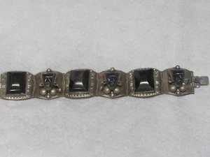 SPECTACULAR VINTAGE BLACK ONYX Mexico Taxco Sterling Silver Bracelet - Picture 1 of 8
