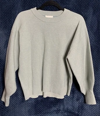 Suéter H&M Mujer Azul Claro Brillante Manga Larga Linterna Tejido Pullover MEDIANO Foto 1 de 4