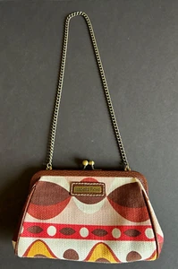 Isabella Fiore Colorful Canvas Mod Beaded Kisslock Chain Handle Purse Clutch - Picture 1 of 8