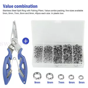 200PCS Stainless Steel Fishing Split Rings Kit Lure Connectors Loops Tackle - Picture 1 of 12