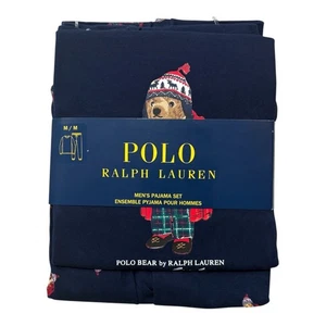 Polo Ralph Lauren Polo Bear Men's Pajama Set M 2 Piece Shirt Jogger Pants Navy - Picture 1 of 6