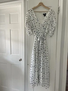 DKNY Women’s Dress White Blue Polka Dots Size 20W V-neck Zip Up Back - Picture 1 of 24