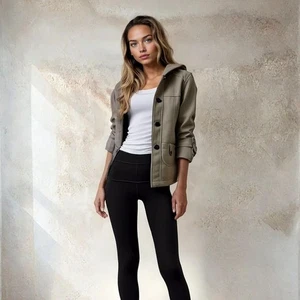 Wool Blend Coat Beige Hooded – Women’s Size 12 – Button Up Winter Jacket - Picture 1 of 9
