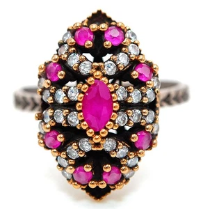 Anillo de plata de ley 925 rubí tratado estilo Imperio Otomano 1 quilates talla 7 TT1-9 - Imagen 1 de 3
