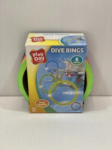 New Play Day Sparkly Dive Rings Pool Swim Water Toys 6 Multicolor Rings Ages 5+ - Picture 1 of 3