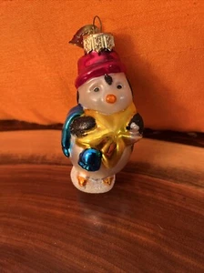 Vtg Thomas Pacconi Blown Glass Penguin Christmas Tree Ornament Scarf Hat Star - Picture 1 of 5
