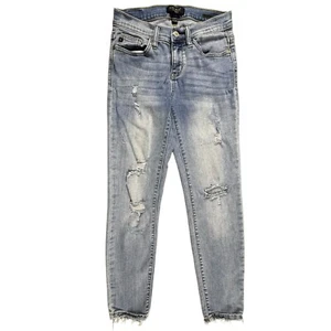 Judy Blue Skinny Jeans Size 3/26 Midrise Distressed Stretch Taper Whisker Light - Picture 1 of 11
