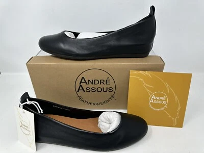 Zapatos planos de ballet Andre Assous para mujer de cuero negro pesas plumas negros 8,5 Foto 1 de 4
