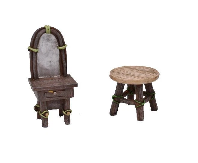 Tocador y taburete miniatura para casa de muñecas jardín de hadas aspecto de madera - Compra 3 ahorra $5 Foto 1 de 1