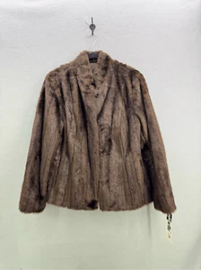 NWT Vintage Ebyl Artfur Women Brown Long Sleeve Faux Fur Coat Jacket Size Medium - Picture 1 of 6