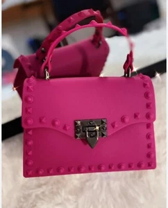 NWT MW Most Wanted jelly studded 3 ways to wear handbag Maroon/red Faux Fur - Picture 1 of 8