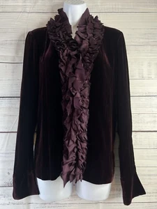 VINTAGE RALPH LAUREN taglia 10 blusa con volant top viola seta giacca velluto - Foto 1 di 14